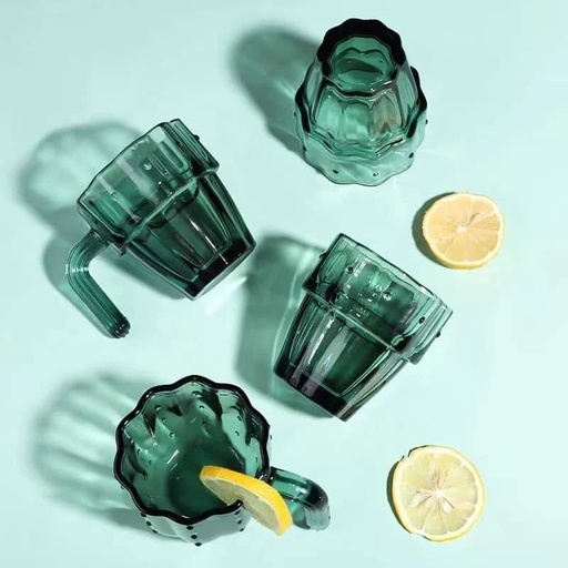  lot de 4 tasses et verres verts en forme de cactus