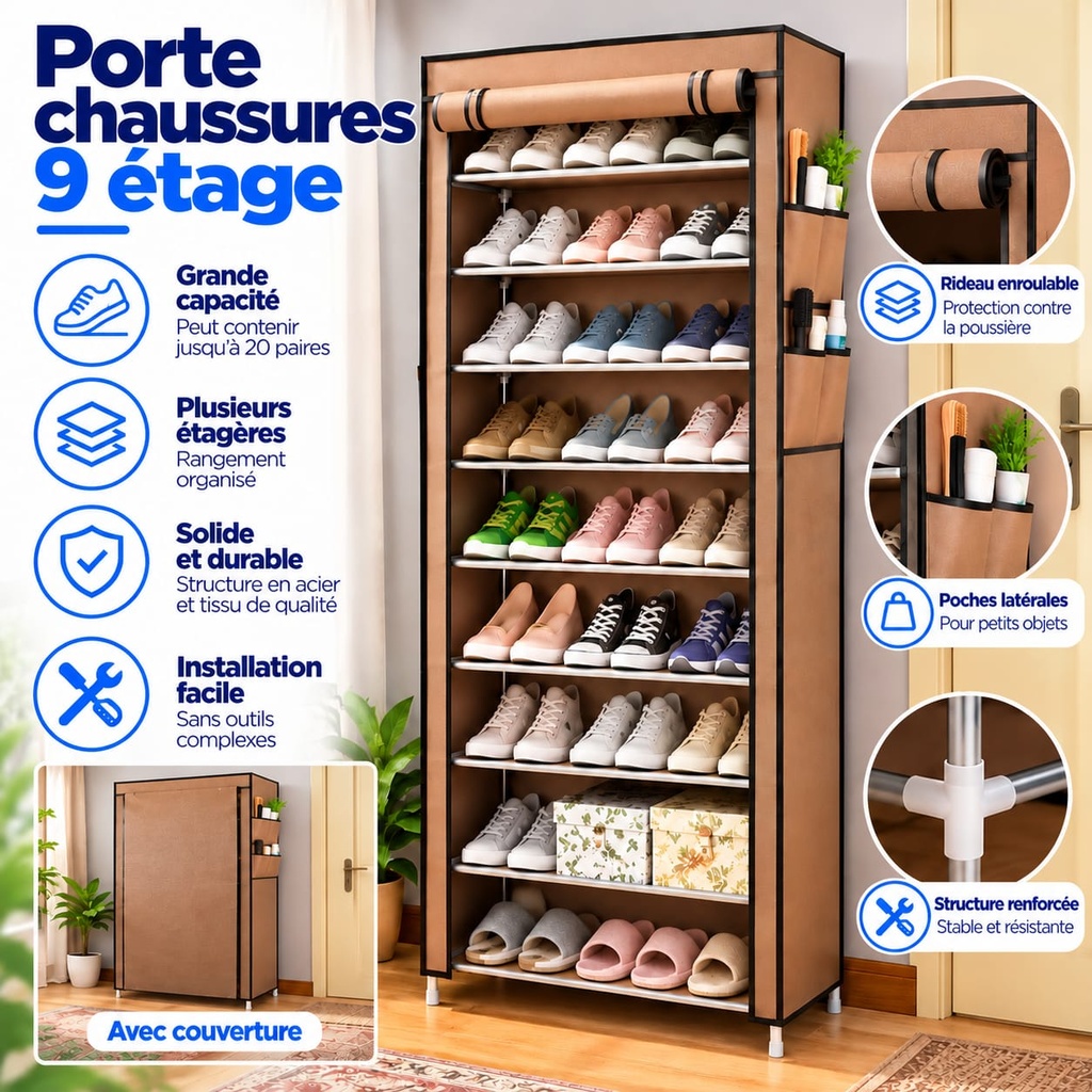 Porte Chaussures- 9 Etagères 