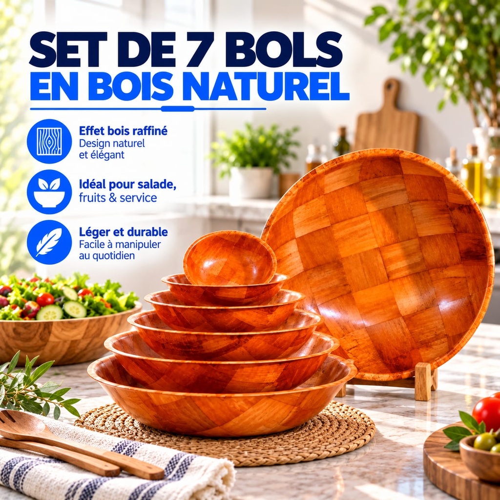 Set de Bols en Bois (7 pièces)