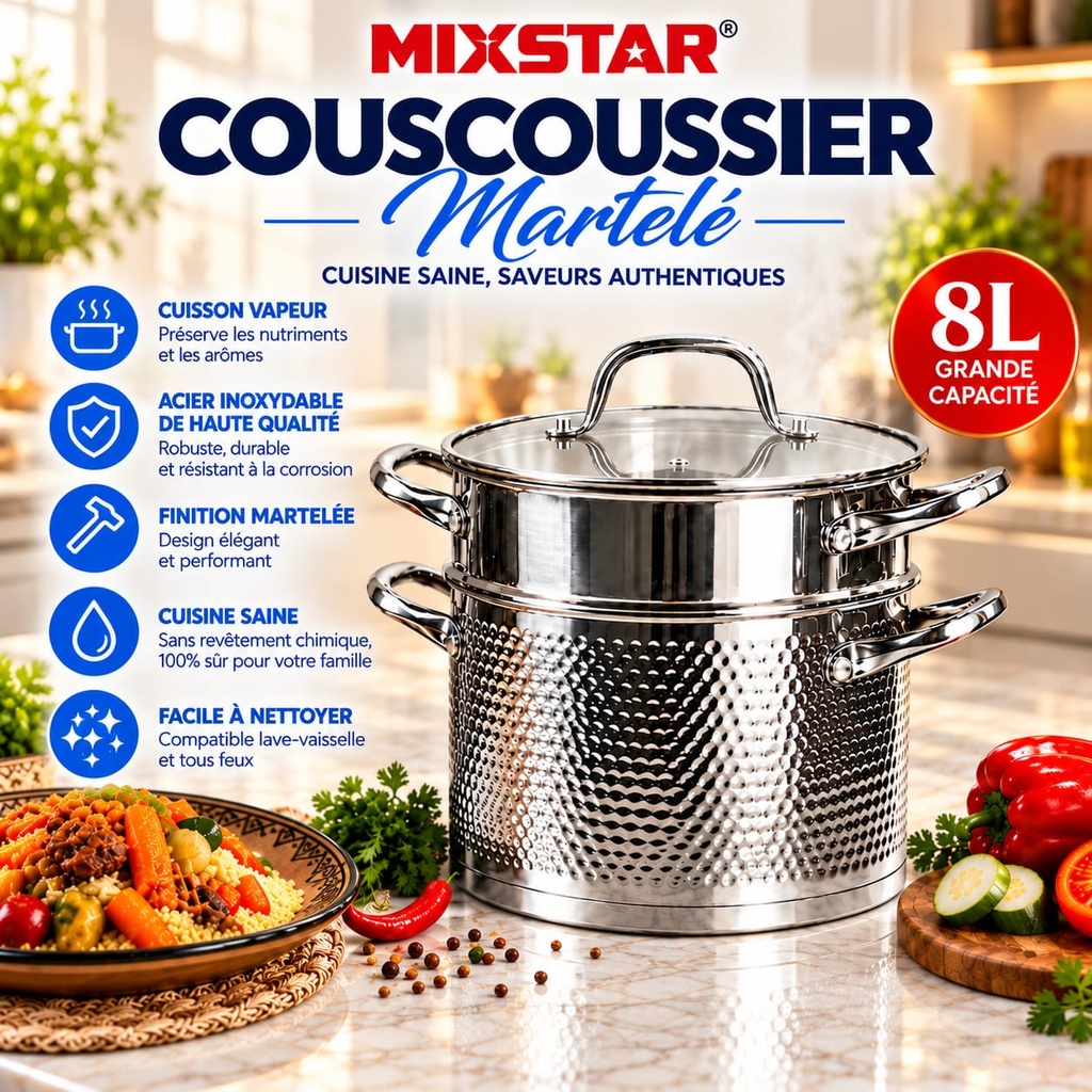 Couscoussier Martelé MIXSTAR 8L