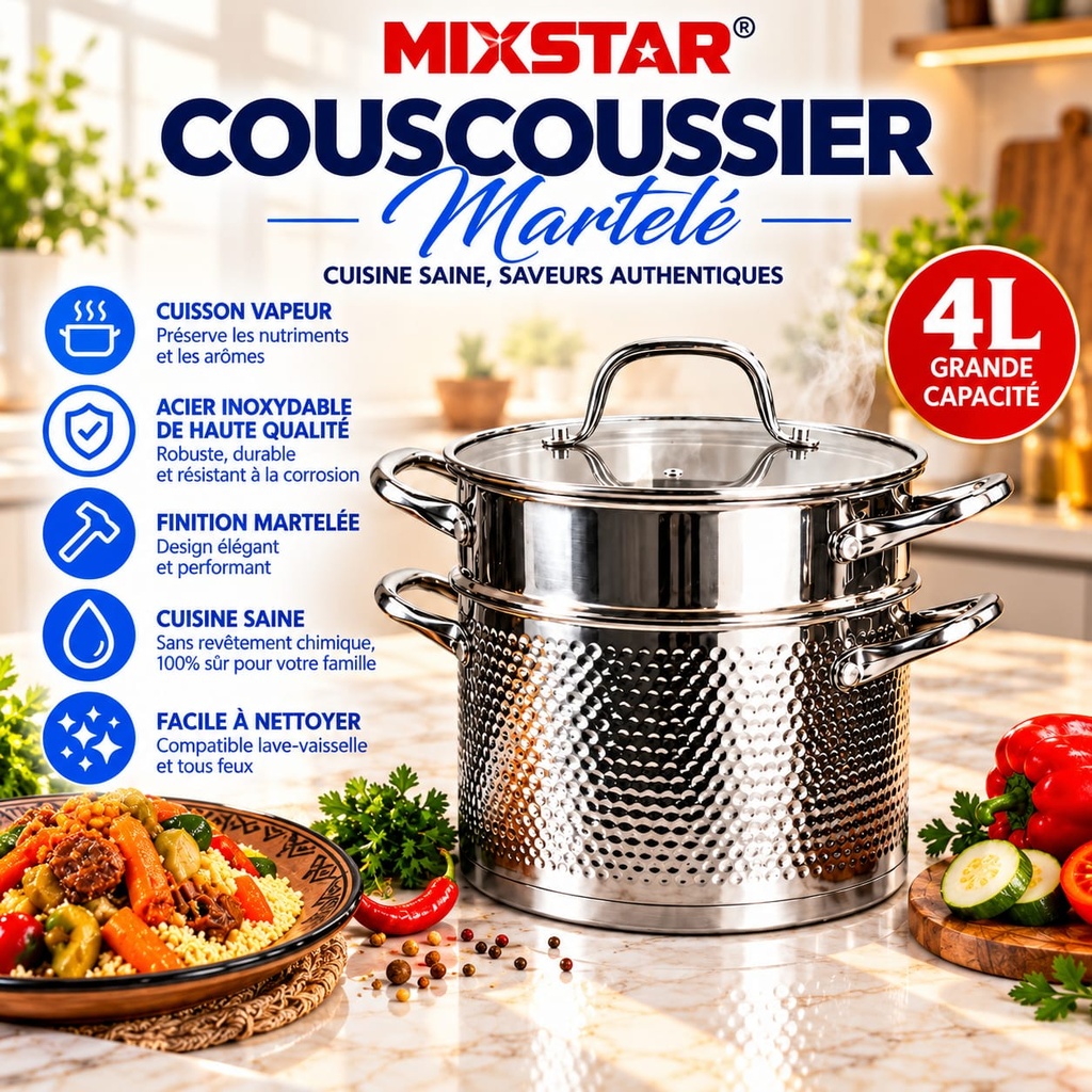 Couscoussier Martelé MIXSTAR 4L
