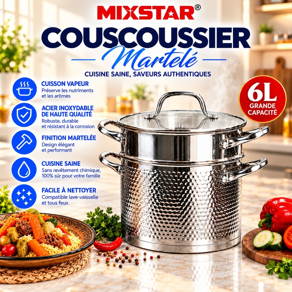 Couscoussier Martelé MIXSTAR 6L