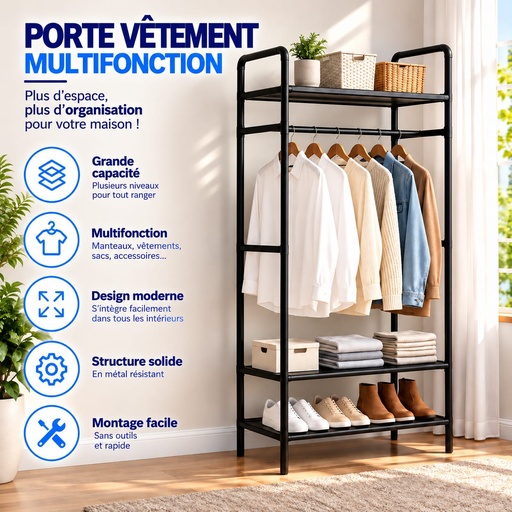 Portant vêtements Et Organisateur à 4 Niveaux de Rangement