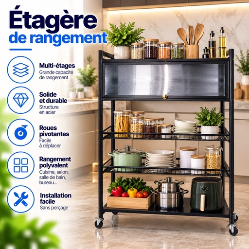 Étagère de rangement 5 Niveaux à Roulettes 